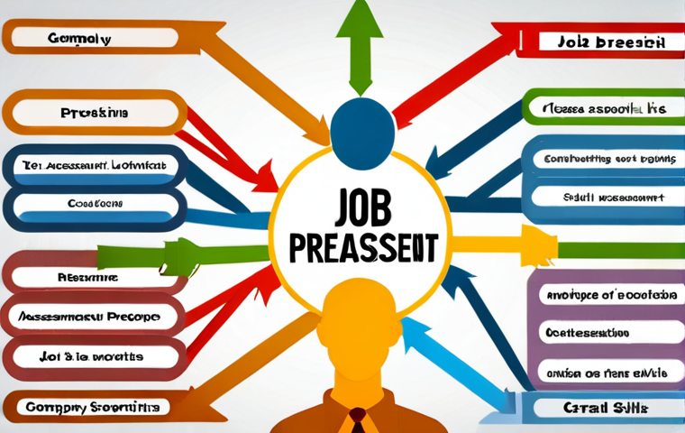 **Image Prompt:** A visually appealing mind map illustrating job preparation strategies. The central topic is "Job Preparation," branching out to key areas like "Self-Assessment," "Resume & Cover Letter," "Interview Prep," "Networking," "Skill Development," and "Stress Management." Use colorful lines and icons to represent the relationships between these topics. Include keywords like "skills," "interests," "career goals," "company research," "LinkedIn," "online courses," and "exercise." Style: Clean, modern, and easily understandable.