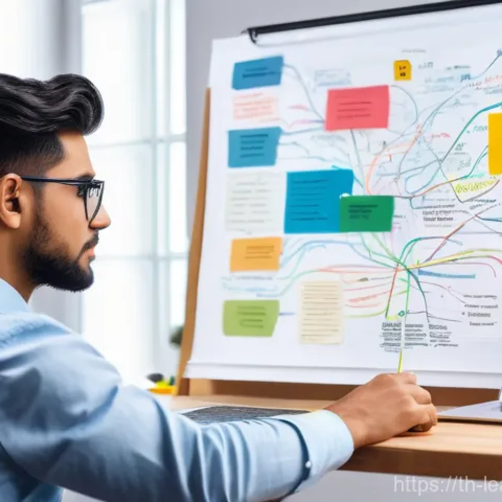 마인드맵과 직업 선택의 연관성 탐구 - **Mind Map for Career Exploration:** A bright and dynamic image of a diverse young professional, age...